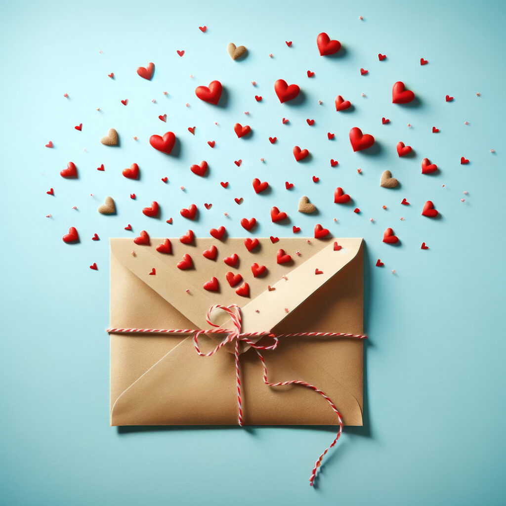Image of an envelope with hearts emanating from the flap.