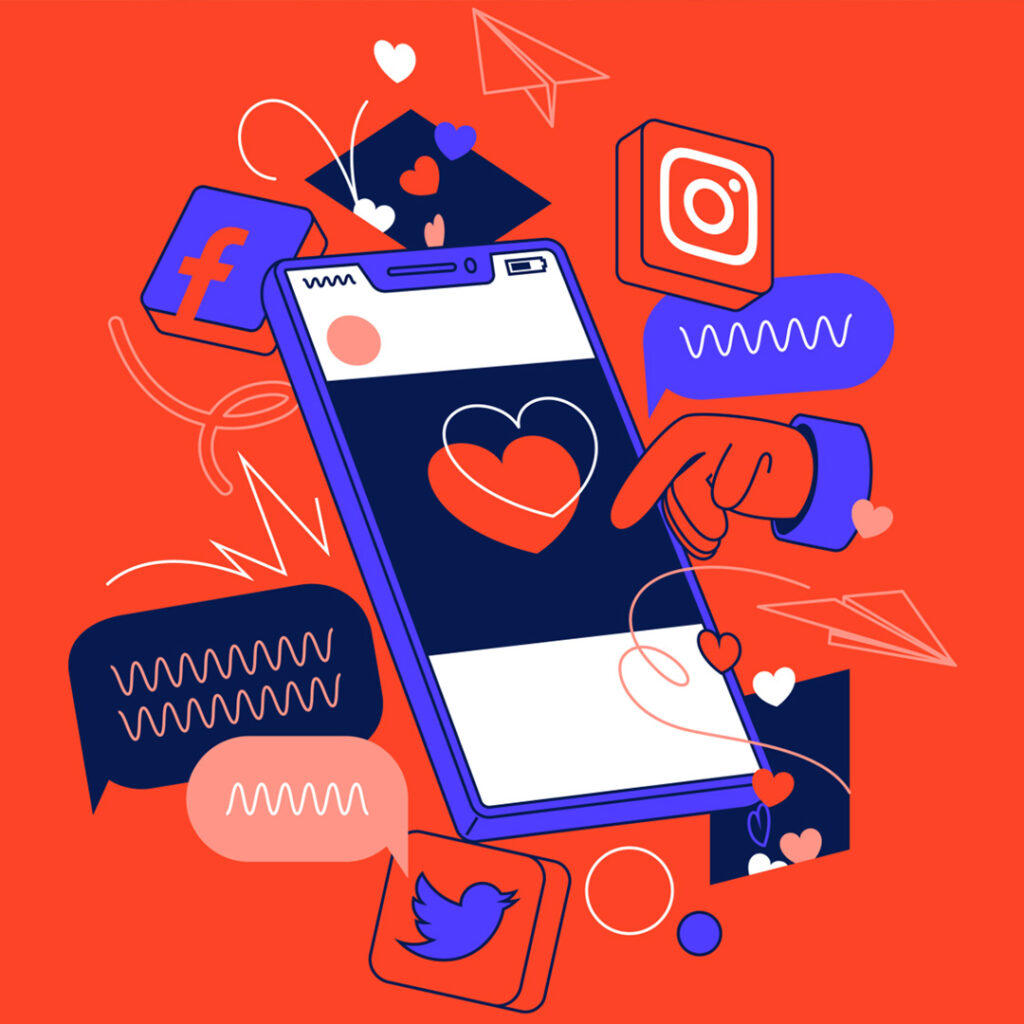 Illustration of handing 'hearting' a social media post